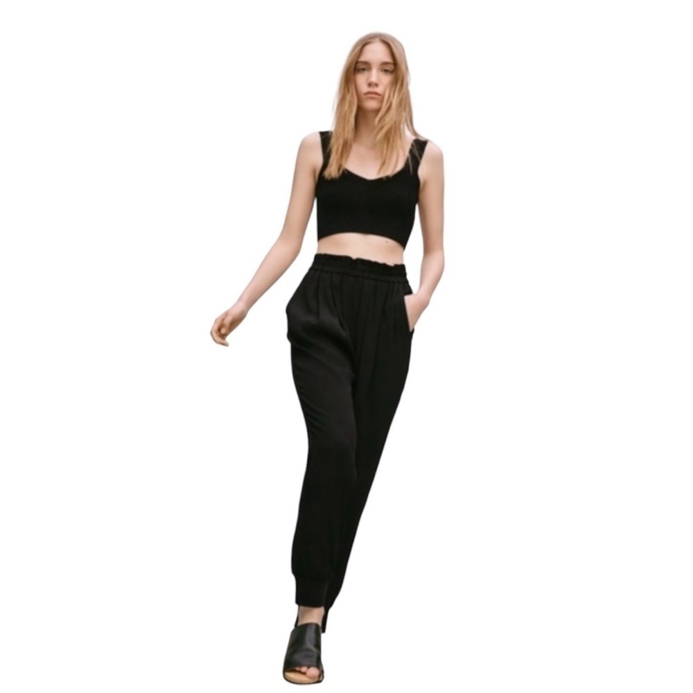 Aritzia Wilfred Casbah Lyocell Paper Bag Waist Ankle Trousers Black Size 2